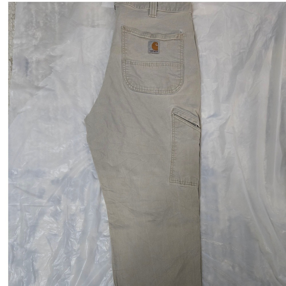 Carhartt Relaxed Fit Carpenter Pants Tan Canvas Work Trousers 34x34 Distressed